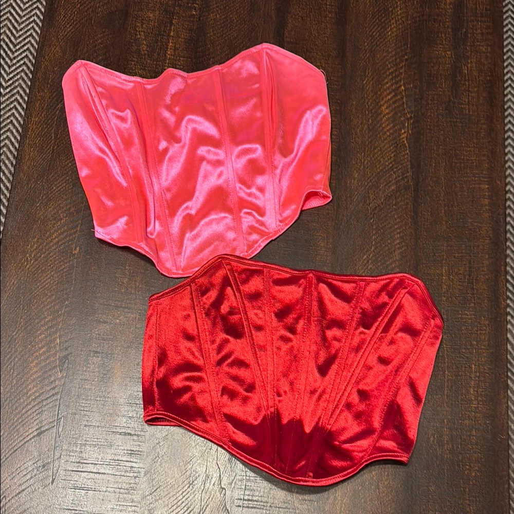 SHEIN Red and Pink Bustier Crop Top